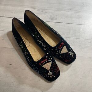 Vintage Nina Shoes Black Velvet Embroidered‎ New Years Y2K 2000 women 8